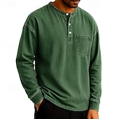 levne Ležérní tričko Henley-SoftFade™ Pánské tričko Henley T-shirt Tee dlouhý rukáv jednobarevné vintage retro ležérní styl obarvené vybledlé Henley ležérní jaro podzim černá šedá světle modrá Henley T-Shirt