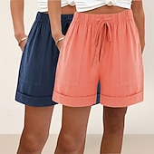 ieftine Pantalonii-pachete multiple 2 buc pantaloni scurți de damă din bumbac și in, pantaloni scurți de vară, pantaloni scurți de plajă, vacanță, pantaloni scurți simpli, talie înaltă, simplu, cu buzunar, talie elastică, confortabili, moi, confortabili, neelastici, zilnic,