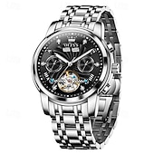 economico Orologi meccanici-Orologio automatico da uomo Olevs Skeleton, lussuoso orologio da polso da lavoro bicolore in acciaio inossidabile con calendario multifunzione, orologio meccanico analogico luminescente impermeabile,
