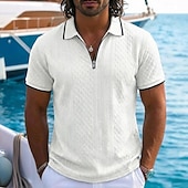 baratos Polo Clássico Masculino-Homens Polo com zíper Textura Casual Feriado Lapela Quarter Zip Manga Curta Moda Básico Tecido Jacquard Quarter Zip Verão Normal Azul Claro Preto Branco Vinho Azul Marinha Caqui Polo com zíper