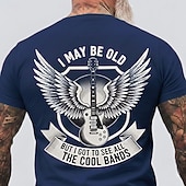 cheap Music &amp; Instrument Graphic T shirts-Men's I May Be Old But I Got To See All The Cool Bands Electric Guitar Wings Shield Retro Rock N Roll Music Lover T Shirt Graphic Crew Neck Regular Fit Casual Concert Designer Clothing Apparel S M L X
