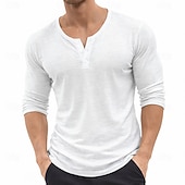 halpa Rento Henley T-paita-Miesten T-paidat Pellava T-paita Pitkähihainen Yhtenäinen väri Tavallinen Solid Color Loma Vapaa-aika Napit Perus Henley Kausaliteetti Päivittäin ulko- Kevät kesä Kesä Kevät Sininen Musta
