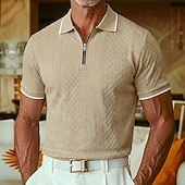 economico Polo Classico da Uomo-Per uomo Polo con zip Testurizzato Casuale Ferie Bavero Zip a un quarto Manica Corta Moda Essenziale Semplice Jacquard Zip a un quarto Primavera &amp; Estate Estate Primavera Vestibilità regolare Blu