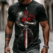 economico cranio e ossa-Maglietta per Uomini Crociati Cavalieri Medievali Guerriero con Spada Fantasia Gotica Stile Urban T-Shirt All Over Stampa Vestibilità Regolare Design Nera Bianca Abbigliamento di Design