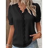  Pentru femei Tricou Tee Top Dantelă Peteci Simplu Modă Stilat Clasic Manșon scurt În V Topuri obișnuite Zilnic Ieșire Sfârșit de săptămână Negru Alb Galben Albastru celest Mov Vară Primăvară