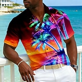 economico Piante tropicali-Per uomo Albero di Cocco Natura e paesaggi Bagliore al neon Camicia hawaiana estiva Camicie tropicali Camicia Aloha Manica Corta Hawaiano Vacanza Ferie Abbigliamento mare Estate Primavera Collo