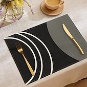 Недорогие Плацент и подставки и тривочки-Черно-белая геометрическая салфетка под тарелку, прямоугольная, из 100% полиэстера, с абстрактным геометрическим узором, можно стирать в машине, термостойкая.