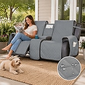  Loveseat Reclining Couch Covers with Console, Non-Slip Pet Cover for Dual Loveseat Recliner with Elastic Straps, Split Reclining Loveseat Cover Recliner Furniture Protector