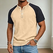 economico Maglietta casual Henley-Per uomo Maglia Henley Camicia 100% cotone lavaggio acido Manica Corta Henley Primavera &amp; Estate Estate Primavera Blocco di colori Patchwork Retrò Vintage Casual Henley Patchwork Stile Vintage Blocco