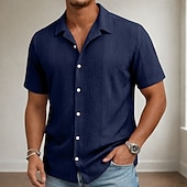 cheap Men's Smart Casual Shirts-Men's Shirt Casual Shirt Button Up Shirt Jacquard Shirt Black White Pink Navy Blue Apricot Short Sleeve Plain Shirt Collar Casual Daily Clothing Apparel Elegant Fashion Casual