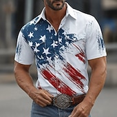  Men's 4th of July U.S. 250th Anniversary American Flag Shirt Western Shirt Button Up Shirt Short Sleeve Patriotic Outdoor Holiday Summer Spring Turndown 3D Print Front Two Pockets Linen Like Shirt