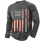  4. července 2026 250. výročí Pamětního dne Pánské designer 3D tisk US vlajka crew neck dlouhý rukáv tričko casual denní ulice