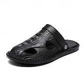economico Sandali casual-Sandali da pescatore da uomo marroni con texture coccodrillo, cinturino posteriore, traspiranti, aperti, comodi, scarpe estive, calzature casual retrò da uomo, adatte per gite in spiaggia e viaggi di vacanza.