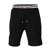 cheap Casual Shorts-Men's Waffle Shorts Shorts Summer Shorts Beach Shorts Casual Shorts Drawstring Pocket Elastic Waist Striped Comfort Breathable Knee Length Outdoor Beach Vacation Vacation Fashion Black White