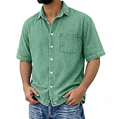 cheap Men's Casual Shirts-SoftFade™ Men's Shirt Casual Shirt Cotton Acid Wash Shirt Light Green Pink Gray Light Blue Short Sleeve Plain Textured Shirt Collar Casual Daily Clothing Apparel Cotton