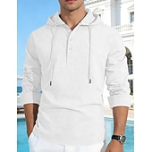 tanie Casualowa koszulka Henley-Męskie Koszula bawełniano-lniana Podkoszulek Koszula Henley Koszulka z długim rękawem Długi rękaw Kaptur Wiosna Jesień Równina Moda Moda miejska Codzienny Ściągana na sznurek Guziki Codzienny Urlop
