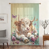 economico Tende trasparenti-Tenda trasparente per finestre, adatta a tutte le stagioni, per camera da letto e soggiorno, con asta, motivo floreale dipinto a inchiostro, effetto morbido e nebbioso, elegante e leggera.