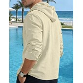 tanie Casualowa koszulka Henley-Męskie Koszula bawełniano-lniana Podkoszulek Koszula Henley Koszulka z długim rękawem Długi rękaw Kaptur Wiosna Jesień Równina Moda Moda miejska Codzienny Ściągana na sznurek Guziki Codzienny Urlop
