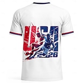  Uniseks Geometrisch Verloop Letter en nummer Voetbalzomer Wereldwijde wedstrijd Hardlopen Top Hardloopshirt Zomer Korte mouw UPF 50 Sneldrogend Ademend Sportschool Hardlopen Track Fitness Rood + blauw