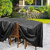 cheap Patio Furniture Covers-Patio Furniture Covers Black Outdoor Rectangular Square 210D Oxford Cloth Garden Table Chair Set Protective Cover with Drawstring Waterproof Dustproof UV Resistant Cover (180x150x80cm)