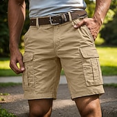 baratos Clássico-Homens Calças de carga Bermuda Cargo Calção Shorts casuais Bolsos Cintura elástica Vários bolsos Tecido Cor Única Comprimento do joelho Casual Ao ar livre Streetwear Moda Roupa de rua Azul Céu Preto