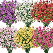 cheap Artificial Flower-24 Bundles Artificial Flowers for Outdoors Fake Silk Flowers UV Resistant Faux Plastic Plants for Spring Summer Garden Porch Window Box Table Vase Home Indoor Outdoor Decoration, Mixed
