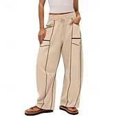 abordables Fondos-Mujer Pantalones de lino y algodón Pantalones Pantalones casuales Pantalones de verano Vacaciones Moda Ropa de calle Longitud total Alta cintura Retazos Bolsillo Cintura elástica Comodidad Cómodo