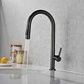 Недорогие Смесители для кухни-Кухонный смеситель с выдвижным распылителем, однорычажный смеситель с высоким изливом для мойки, прочная латунная конструкция, двухфункциональная распылительная головка, простая установка.