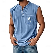 voordelige Sportschool tanktops-SoftFade™ Heren Vest Top Denim Shirt Mouwloos Henley Lente Effen Basis Garment Dyed Vervaagd Vintage Gewassen Casual Vakantie Uistreek Zwart Khaki Lichtblauw Top Tee voor Mannen