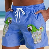  Herren Vogel Papagei Badehosen Badeanzüge Badeshorts Boardshorts Mittlere Taille Hawaiianisch Strandurlaub Seitentaschen Netzfutter Elastischer Kordelzug in der Taille Designer Bekleidung