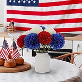 cheap Artificial Flower-12 Pcs Artificial Chrysanthemums Flowers Patriotic Flower, 4th of July Fake Mums Flowers Silk for Home Decor Indoor Memorial Day Table Centerpiece Vase not Included (12, Red, White, Blue)