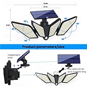 abordables Aplique de pared para exterior-Aplique de pared solar exterior IP65 resistente al agua, con sensor de movimiento inteligente de 4 cabezales, 222 LED, ajustable y giratorio, 3 modos de iluminación: jardín decorativo, patio, pared,