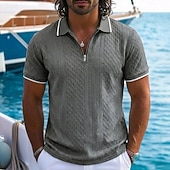 baratos Polo Clássico Masculino-Homens Polo com zíper Textura Casual Feriado Lapela Quarter Zip Manga Curta Moda Básico Tecido Jacquard Quarter Zip Verão Normal Azul Claro Preto Branco Vinho Azul Marinha Caqui Polo com zíper