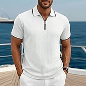 economico Polo Classico da Uomo-Per uomo Polo con zip Testurizzato Casuale Ferie Bavero Zip a un quarto Manica Corta Moda Essenziale Semplice Jacquard Zip a un quarto Primavera &amp; Estate Estate Primavera Vestibilità regolare Blu