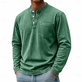 abordables T-shirt Henley décontracté-Homme Chemise Henley Chemise 100% coton délavée à l'acide T-shirt manche longue Vintage Rétro Vintage Occasionnel Le style rétro Lavé Henley Occasionnel Printemps Automne Toutes saisons Marron fonc
