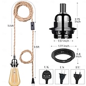 tanie Design klastrowy-15 stóp z 1 wtyczką do lampy wiszącej, 23 stopy z 3 wtyczkami do lampy wiszącej, lampy wiszące z przewodem wtykowym, zestaw lamp wiszących z konopnej liny z dwustopniowym przełącznikiem, zestawy lamp