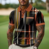 economico Polo geometrica da uomo-Per uomo Polo con bottoni Casuale Streetwear Bavero Manica Corta Moda Geometrico Linea Tasca Bottoni Estate Blu Bianco Arancione Verde Polo con bottoni