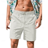 cheap Classic-Men's Shorts Linen Shorts Summer Shorts Beach Shorts Drawstring Elastic Waist Plain Comfort Breathable Short Daily Outdoor Beach Vacation Fashion Blue Black Inelastic