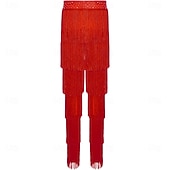 abordables Pantalones-Pantalones latinos rojos con flecos - ropa de baile con borlas escalonadas y ribete de lentejuelas para baile de salón &amp; escenario
