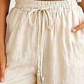 preiswerte Gerade geschnittene Hose-Damen Hose Sommerhose Strandhose Urlaub Mode Alltagstauglich Volle Länge Hohe Taille Einfarbig Einfach Kordelzug Tasche Weites Bein Komfort Weich Atmungsaktiv Unelastisch Streetwear Strand Ferien