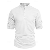 preiswerte Lässiges Henley-T-Shirt-Herren T Shirt Waffel-Henley-Hemd Henley Hemd Langarmshirt Langarm Henley Sommer Frühling Einfach Mode Streetwear Freizeit Knöpfe Lässig Täglich Urlaub Blau Schwarz Weiß Top T-Shirt für Herren