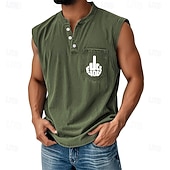 economico Canotte da palestra-Per uomo Maglietta smanicata Camicia Demin Senza Maniche Henley Estate Semplice Moda Designer Essenziale Sbiadito Lavaggio vintage Vacanza Streetwear Uscire Nero Verde scuro Cachi Maglietta Top per