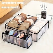 cheap Storage &amp; Organization-5-Piece Foldable Wardrobe Storage Boxes - Grid Underwear Storage Bags - Multi-Size Nylon Drawer Dividers for Underwear, Socks, and Ties, Stylish