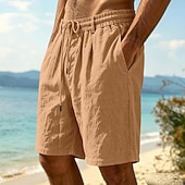 abordables Vacances-Homme Shorts Shorts en Lin Shorts d'été Shorts de plage Cordon de serrage Taille Élastique Uni Confort Respirant Longueur Genou Quotidien Extérieur Fête Vacances Mode Noir Blanche Non Elastique