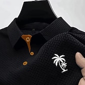 economico Polo classica da uomo-Per uomo Polo in seersucker di seta ghiaccio Maglia da golf Casuale Lavoro Bavero Manica Corta Essenziale Moderno Albero di Cocco Jacquard Bottoni Estate Primavera Vestibilità regolare Blu Nero