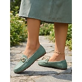 voordelige Damesinstappers &amp; loafers-Dames Groene Kettingdetail Loafers – Comfortabele Instapschoenen voor Dagelijks gebruik Wandelen Reizen en Casual Uitjes