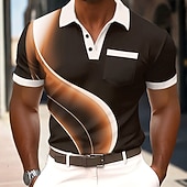 cheap Men's Geometric Polo-Men's Geometic Polo Shirts Short Sleeve Polo Shirts Collared Shirts Business Casual Outdoor Athleisure Daily Wear 3D Print Buttons Spring &amp; Summer Blue Purple Brown