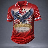 abordables Polo Patriotique 250-4 juillet 2026, 250e anniversaire Homme Drapeau Américain Polo Manche Courte Polos Chemises à Col Occasionnel Extérieur Vêtements de rue Athleisure Boutons Maille Respirante Printemps &amp; Été Bleu