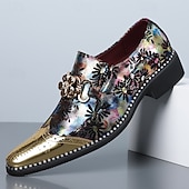voordelige Loafers-Geklede herenschoenen met bloemenprint, spitse neus en metallic neuskap, modieuze instappers voor stijlvolle mannen, ideaal voor feesten, bruiloften, banketten en podiumoptredens.