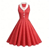 お買い得  ドレス-1950年代風 レトリ／ヴィンテージ ロカビリー 正午 ドレス ノー・スリーブ 水玉 仮装 女性用 マスカレード パーティー カジュアル／普段着 成人 ドレス 春夏